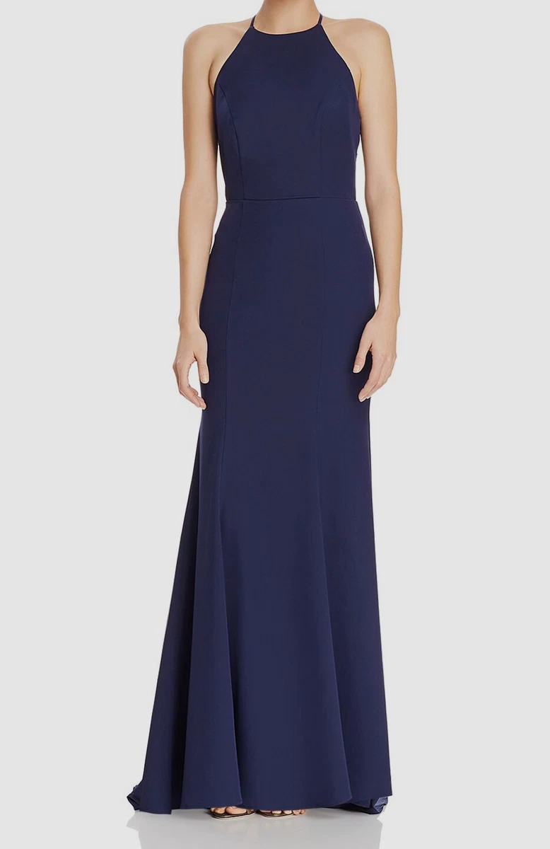280 Jarlo Women s Blue Lace Back Halter Sleeveless A Line Formal
