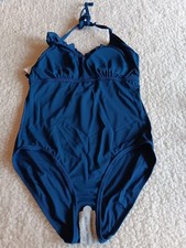 New Cole of California Super Solids Ruffle Halter One Piece Swimsuit Blue Sze 6