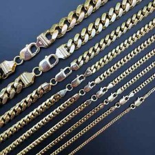 Mens 14k Gold Plated Solid 925 Sterling Silver Miami Cuban Chain 2-7mm Necklace