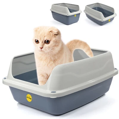 CAT CENTRE Open Grey Cat Litter Tray High Sided Deep Pan Toilet Box Loo 3 Sizes CatCentre?
