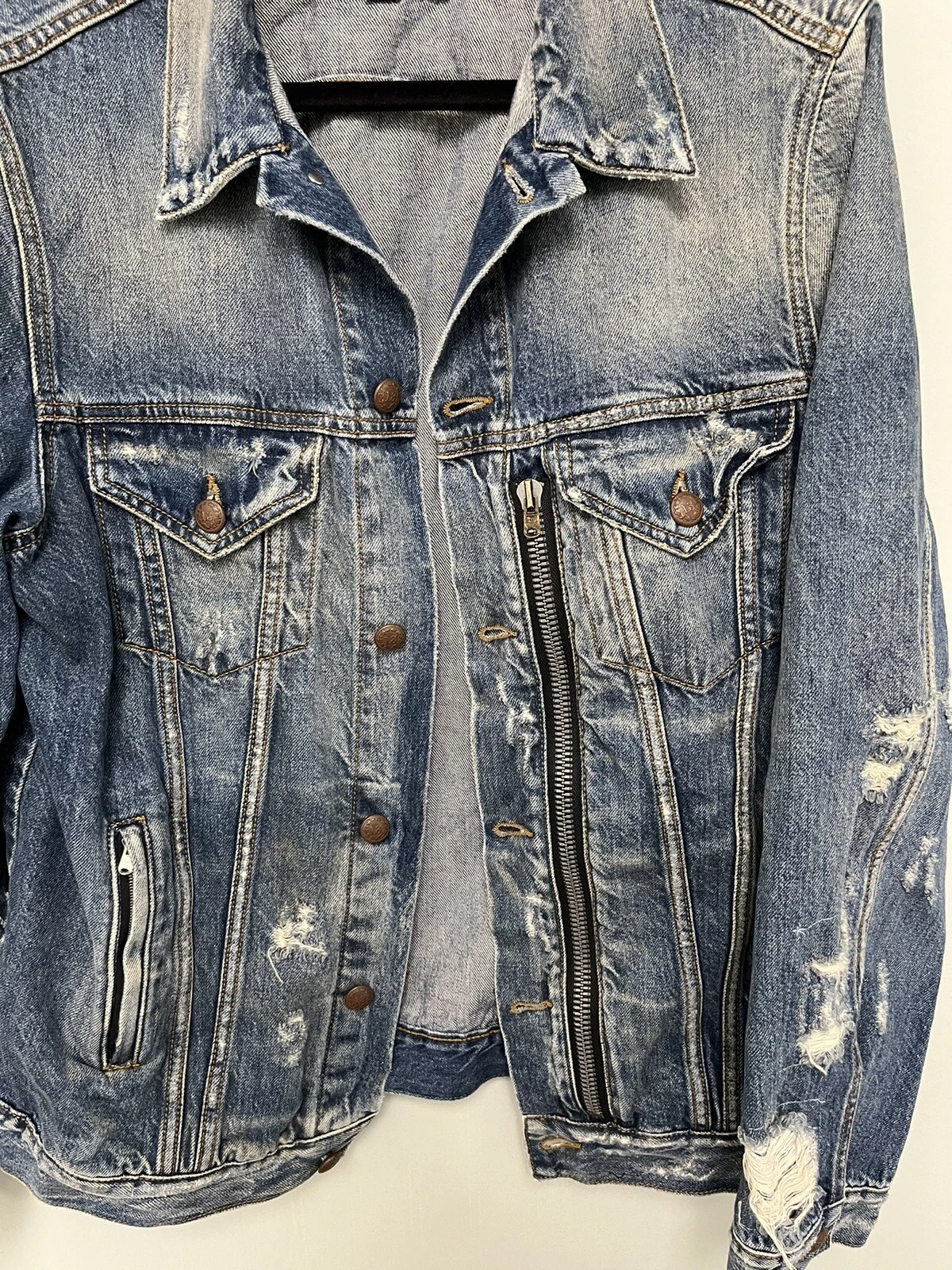 $1250 R13 Distressed Zipper Trucker Blue Jacket Large - product detail image 2