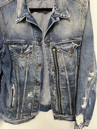 $1250 R13 Distressed Zipper Trucker Blue Jacket Large image 2