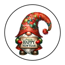 30 NEW YEAR GNOME ENVELOPE SEALS STICKERS LABELS TAGS 1.5" ROUND NEW YEAR'S