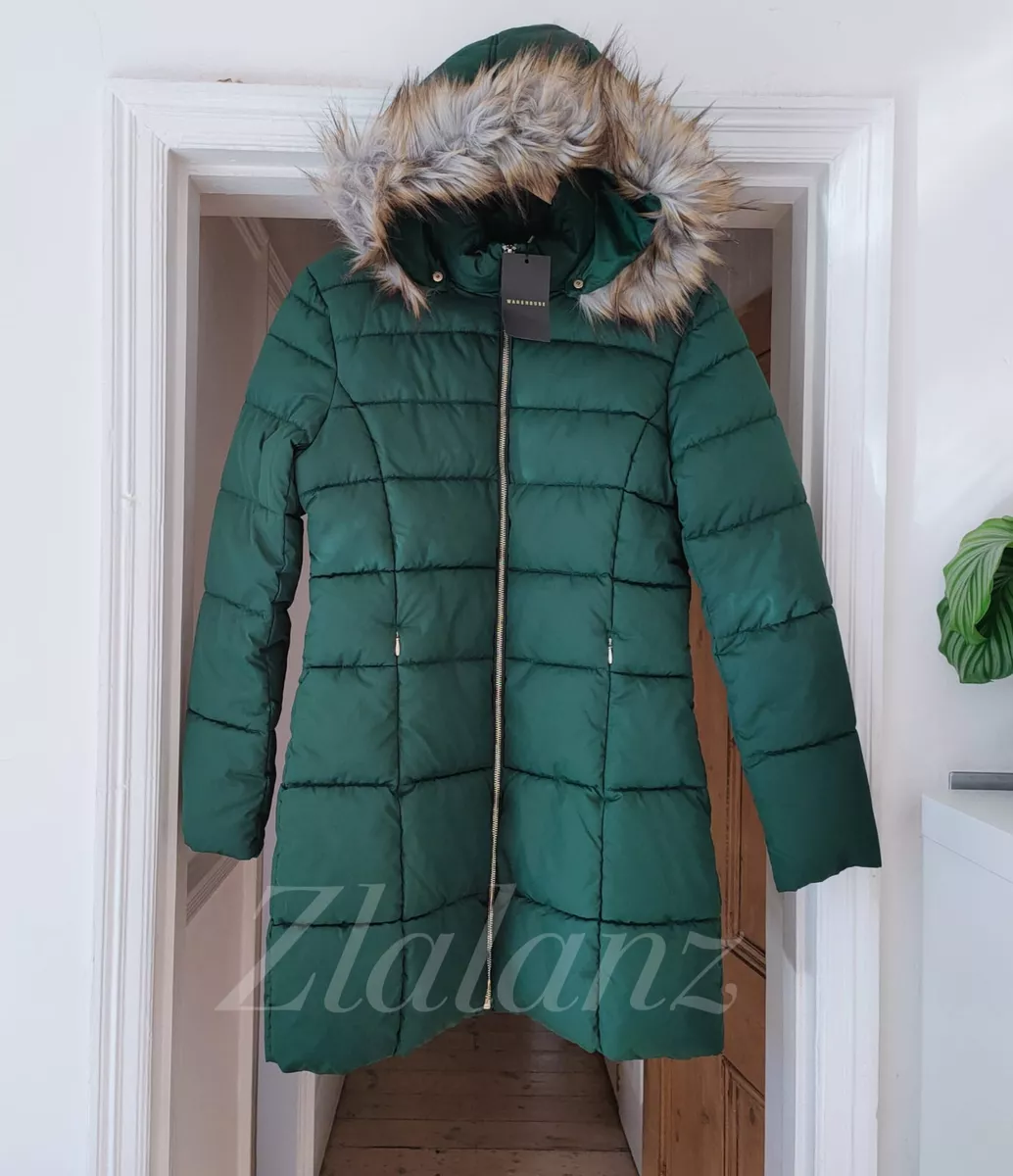 Long green coat top with fur hood