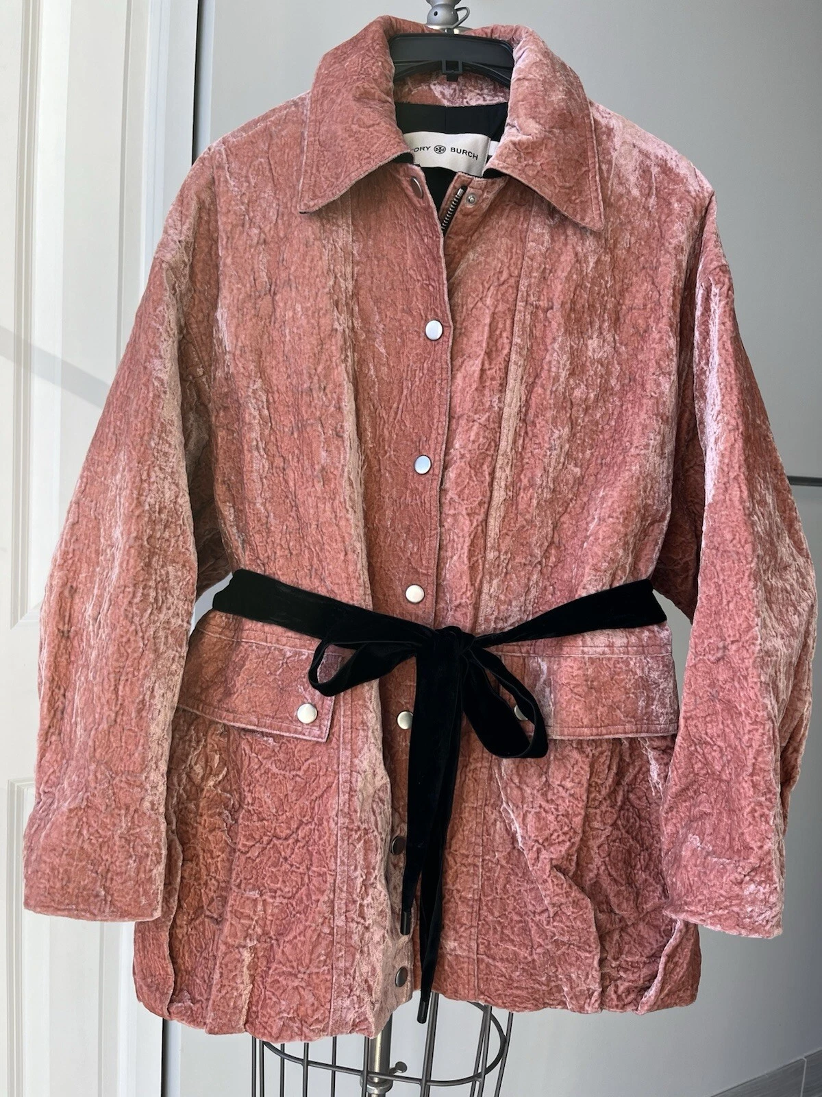 Giacca Velluto Cappotto Anorak Rosa Holiday Rose Tory Burch Taglia 4 Nuova con etichette