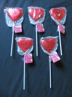 (5) Belgian Milk Chocolate Foiled Heart Pop Lollipop 1.76 Oz Each *D