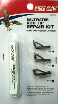Eagle Claw Saltwater Rod Tip Repair Kit - Pack of 3 Black Tips & Cement #SWTAEC