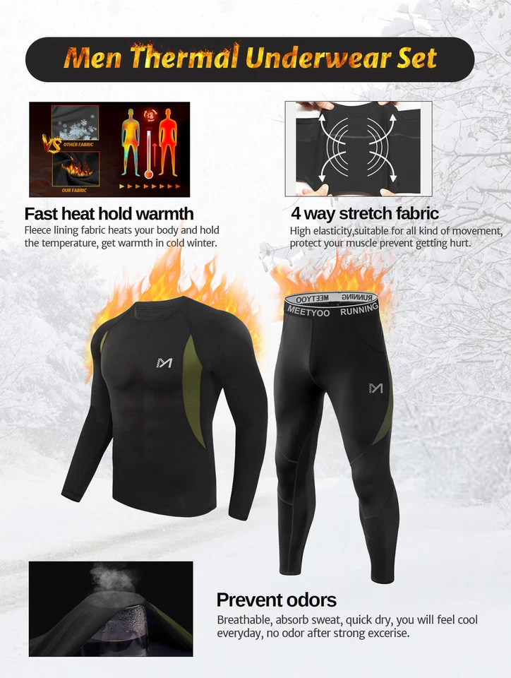 2 Sets 4 Pack Mens Winter Fleece Lined Thermal Top & Bottom Long John Underwear - Image 3 of 4