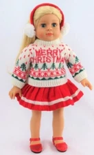 Winter, Christmas Icelandic Print Sweater Outfit & Boots, for 18-Inch dolls