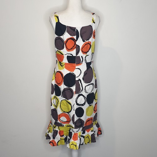 Person-elle Dress Sz 12 Sleeveless V-Neck Pencil Retro Print Frill Hem Knee - Picture 7 of 7