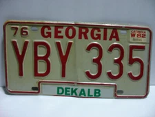 1976 (82) Georgia License Plate 'Dekalb'  YBY 335     Vintage   as3261
