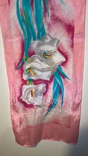 Vintage Likely Silk Scarf Pink Lily Floral Rolled Edges 52x10” Untagged