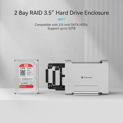 2 Bay RAID Hard Drive Enclosure USB3.1 Gen2 For 3.5'' SATA HDD 32TB Aluminum