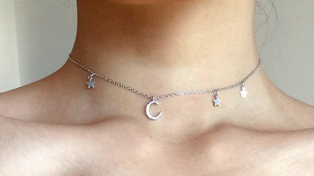 Women 925 Sterling Silver Silver CZ Moon Star Choker Chain