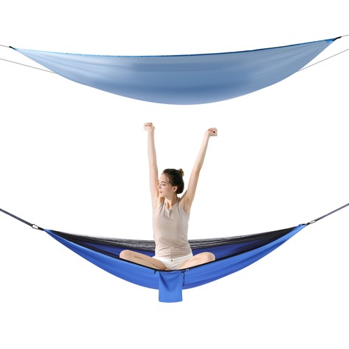 Amaca da Campeggio con Zanzariera Tenda e Pioggia Fly Telone per Zaino Blu - Foto 22 di 24