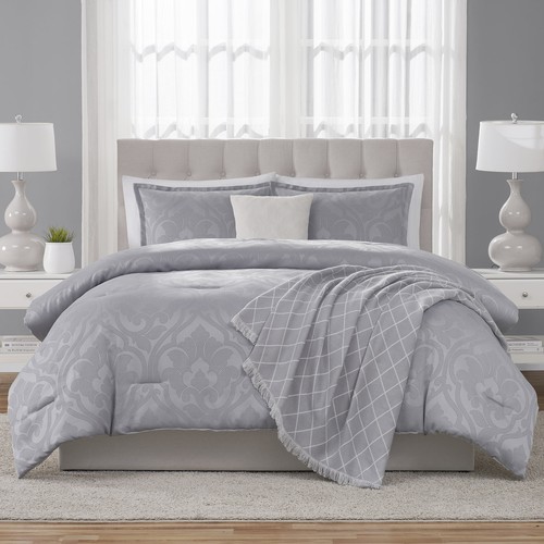 Mainstays 5-Piece Grey Jacquard Comforter Set, Full/Queen