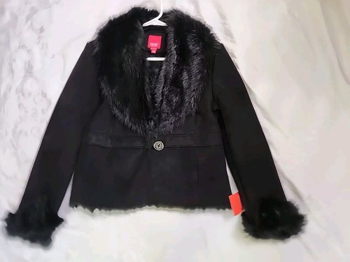 Esprit Outerwear Women's Suede Faux Fur Trim Jacket/blazer Size Large Black - Picture 8 of 15
