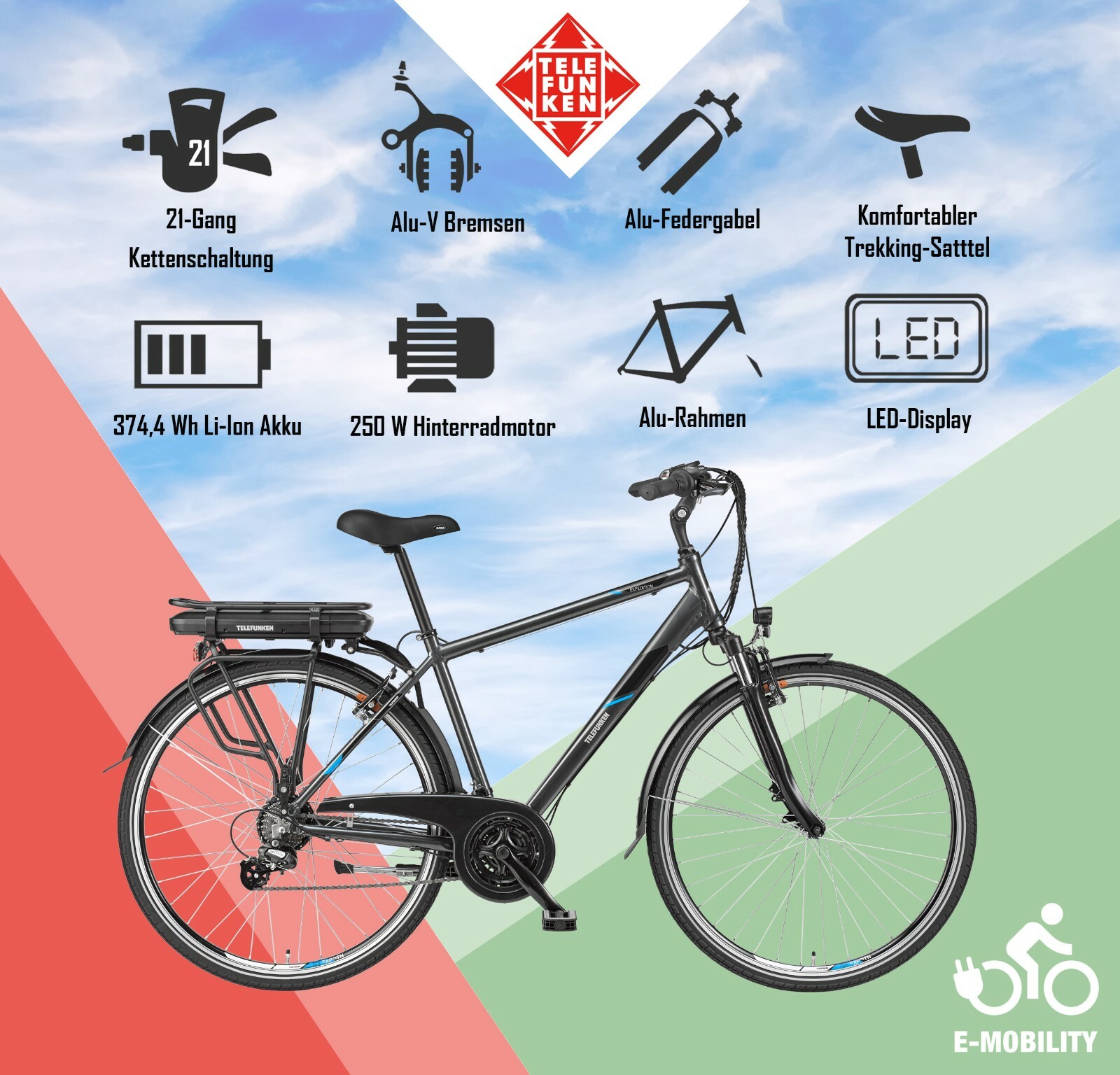 Telefunken Expedition Xt480 / Xt481 Trekking E-bike 28 Zoll Test Telefunken Trekking E-Bike XT481 Expedition Alu Herren Fahrrad 28 Zoll