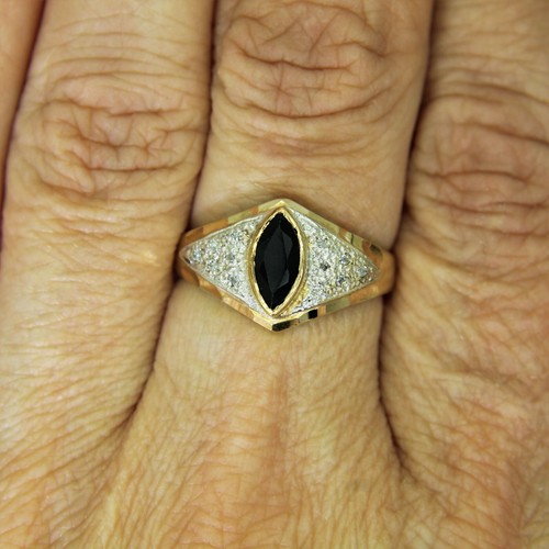 Marquise Sapphire & 0.18ct Diamond Cluster 9ct Yellow Gold ring size P ~ 7 3/4 - Picture 6 of 9