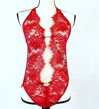 Red Lace Nightware Lingerie V Neck Babydoll Bodysuit XXL