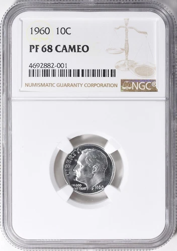 1960 Roosevelt Silver Dime 10C NGC PF 68 Cameo