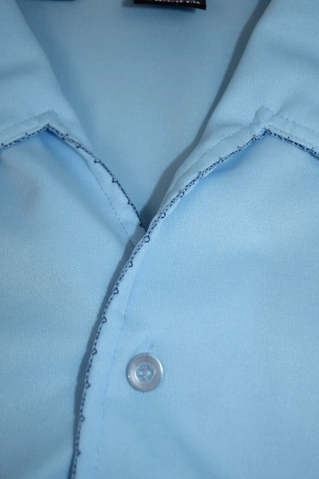 Casual Shirt VTG Joel 70s Blue Cream Stitch Trim Poly Shirt M/M Cobain Special - Image 3 of 4