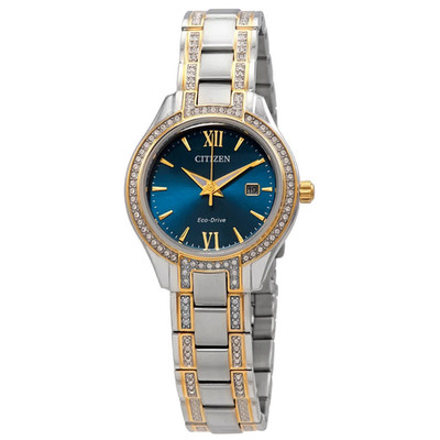 Citizen Eco-Drive Silhouette Crystal Women's Watch Two-Tone Blue Dial FE1234-50L