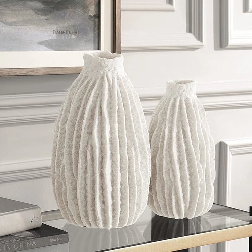 Uttermost 18200 Ivory Ridge 14" Tall Polyresin Vase - Set of 2 - Off White - Picture 2 of 3