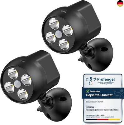 NICREW Bewegungsmelder für Aussen, Batteriebetriebene Aussenlampe mit Sensor, 