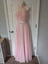 Clarisse 3427- 2pc Pink Lace Halter  Chiffon Bridesmaid Formal Dress Sz 4