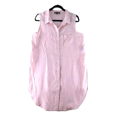 Context Tunic Top Womens Size L Pink Lord & Taylor 100% Linen Blouse Side Vents