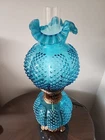 Fenton TEAL BLUE HOBNAIL GWTW Lamp ~ BLUE LAGOON? ~ HARD TO FIND COLOR!