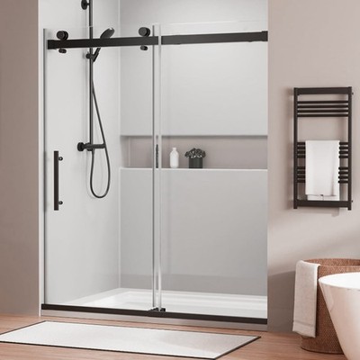 Matte Black 54''Wx 74''H Shower Glass Doors Flexible Safety Double Shower Door