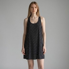 Old Navy Dress Women M Medium Black Geometric Shift Short Sleeveless Rayon