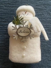 Hearts & Ivy Snowman With Christmas Greenery and Believe Sign  4” Ornament