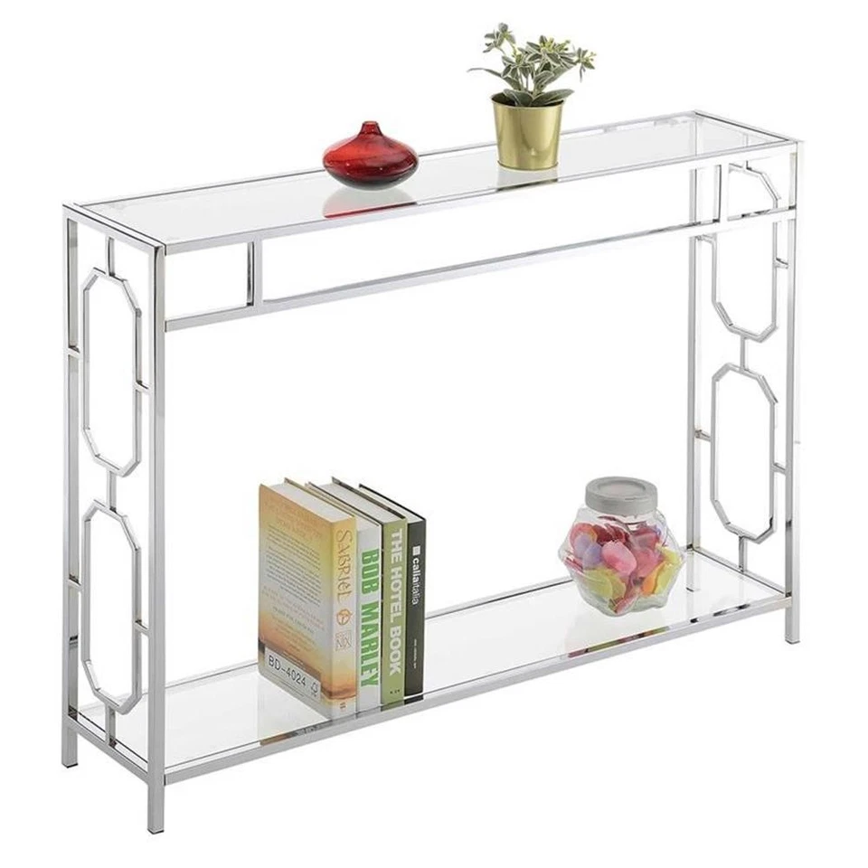 Convenience Concepts Omega Clear Glass Rectangular Console Table in Chrome - Image 3 of 4