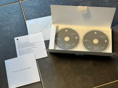 Apple Welcome Pack, DVD d'installation MacBook OS 10.6.3, livrets et autocollants