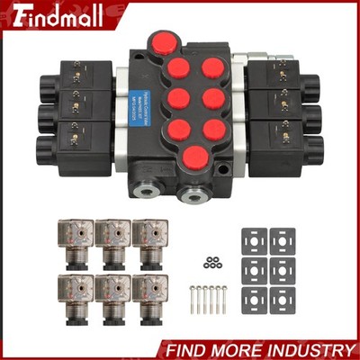 Findmall 3Spool Solenoid 12V DC Hydraulic Control Valve Double Acting 13 GPM