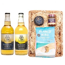 Purbeck Cider Wicker Tray | Dorset Draft & Gold Cider | Cheese & Chutney Gift
