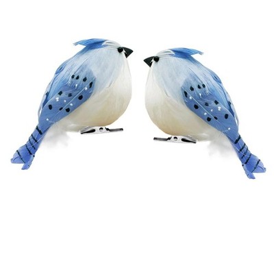 2pcs Realistic Blue Jay Artificial Feathered Birds Clip on Medium, 