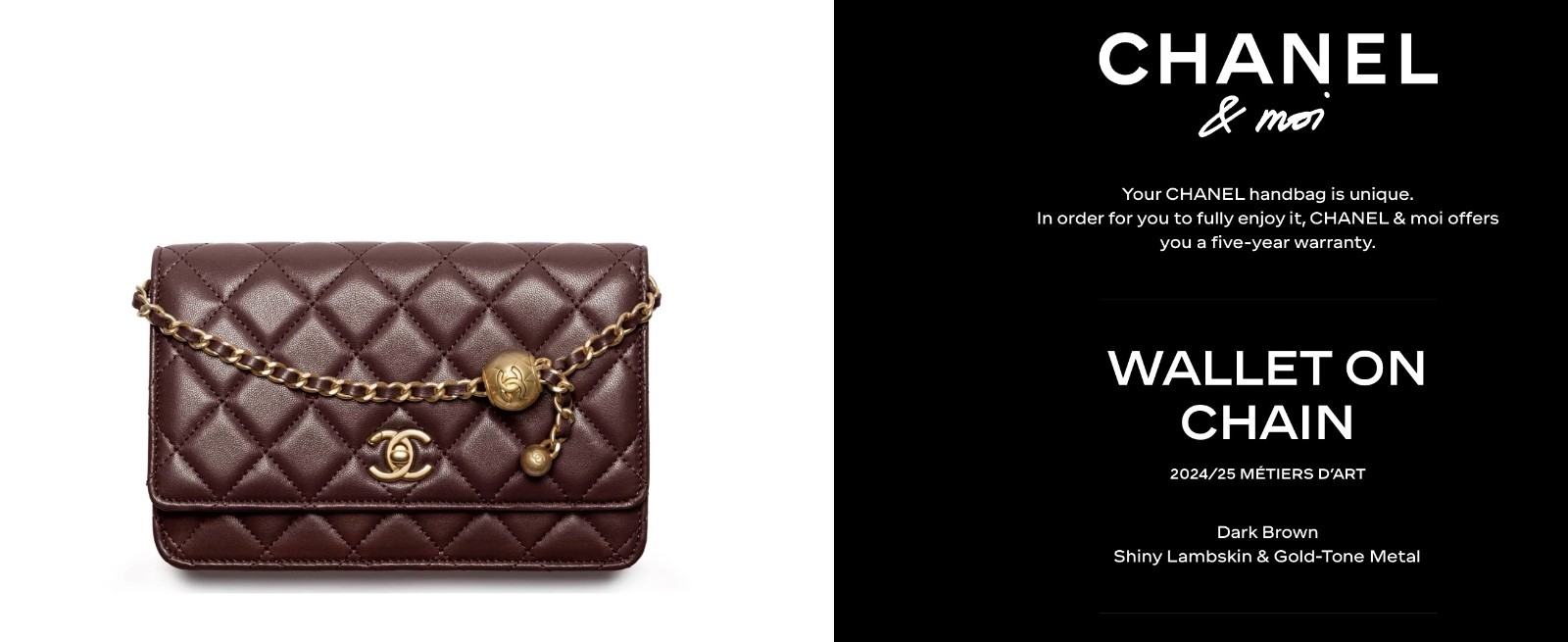 RARE 24/25S CHANEL Wallet On Chain Dark Brown Lambskin & Gol