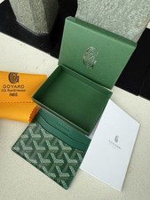 NUOVO portafoglio porta carte Goyard Saint Sulpice tessuto goyardine verde + scatola