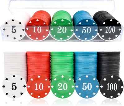 Pokerchips Set 100 Stück mit 5 Farben für Familienfeste Reisen leicht & langlebi