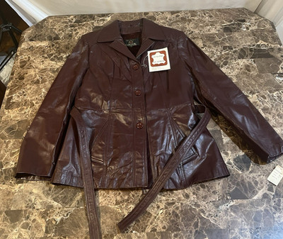 Womens AVANT GARDE Vintage 1970 s GENUINE LEATHER JACKET Size 13/14 COAT