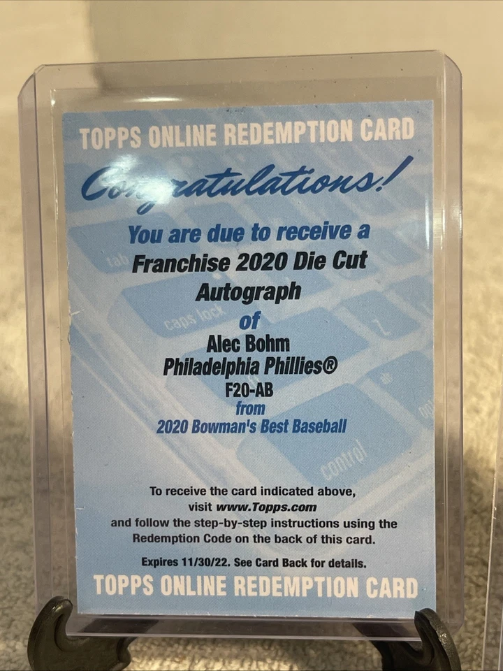 2020 BOWMAN'S BEST FRANCHISE 2020 ALEC BOHM AUTO 129/150 #F20-AB w/ REDEMPTION! - Image 4 of 4