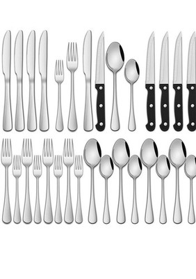 24-Piece Silverware Set with Steak Knives,Flatware Set Service for 4 Person, Foo
