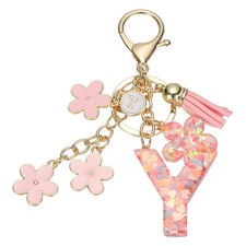 Alphabet Y Tassel Cherry Blossom Initial Letter Keychain Pink, Pack of 1 