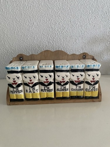 Vintage 1950s Royal Sealy Spice Shaker Set Chef Boys With Rack - Picture 7 of 8