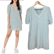 BB Dakota Steve Madden Light Blue Crinkle V-Neck Puff Sleeve Mini Dress BK208749