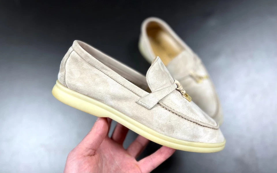 Auténticos zapatos mocasines de gamuza beige para caminar de verano LORO PIANA para mujer talla 39 Foto 2 de 4